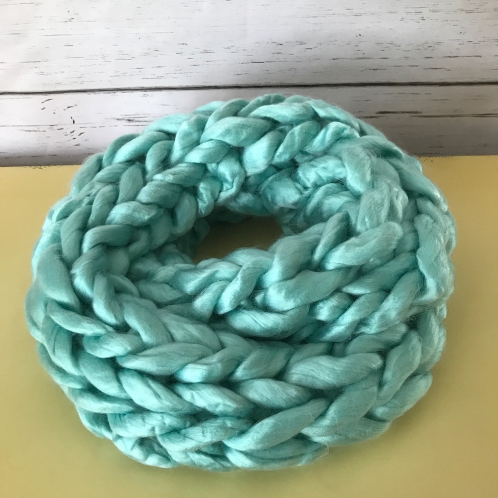Handknit Infinity Scarf teal